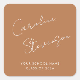 Sticker Carré Script Moderne Personnalisé Diplôme Terracotta