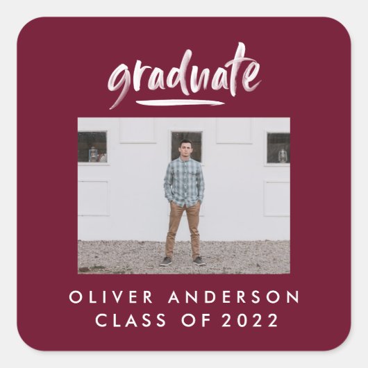 Sticker Carré Script moderne photo burgundy graduation (Devant)