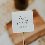 Sticker Carré Script Moderne Sa Faveur Mariage Favorite<br><div class="desc">Ce script moderne ses stickers préférés mariage sont parfaits pour un mariage minimaliste. Le design simple en noir et blanc présente une typographie industrielle unique avec style boho moderne. Personnalisable dans n'importe quelle couleur. Gardez le design minimal et élégant, en l'état, ou personnalisez-le en ajoutant vos propres graphiques et artwork....</div>