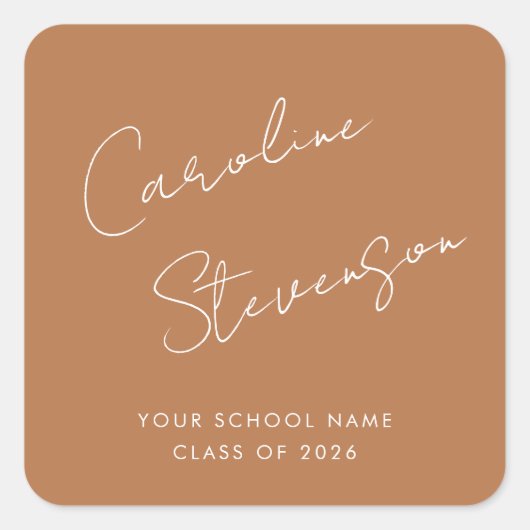 Sticker Carré Script moderne Terracotta personnalisée Graduation (Devant)