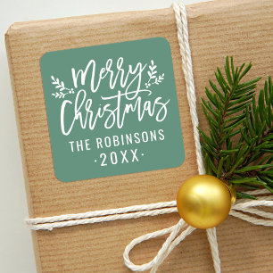 Sticker Carré Script moderne Vert Joyeux Noël personnalisé
