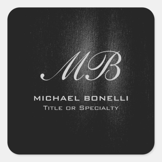 Sticker Carré Script monogramme noir gris moderne mignon (Devant)
