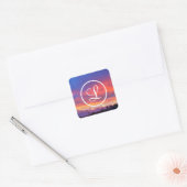 Sticker Carré Script monogramme photo coucher rose bleu orange (Enveloppe)