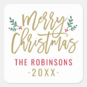 Sticker Carré Script or moderne Joyeux Noël personnalisé (Devant)