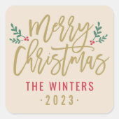 Sticker Carré Script or moderne Joyeux Noël personnalisé (Devant)