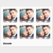 Sticker Carré Script photo moderne manuscrit Mariage personnalis (Feuille)