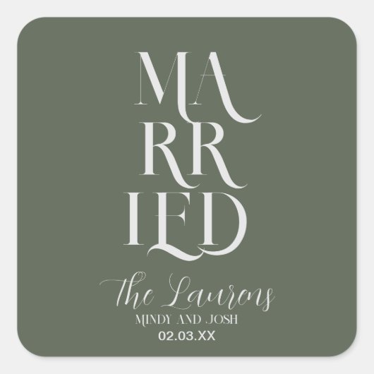 Sticker Carré Script romantique Sage VERT Marié Mariage (Devant)