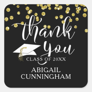 Sticker Carré Script THANK YOU pailleté or Gold Graduation