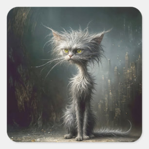 Sticker Carré Scruffy City Street Cat