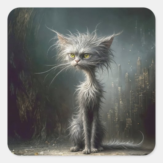 Sticker Carré Scruffy City Street Cat (Devant)