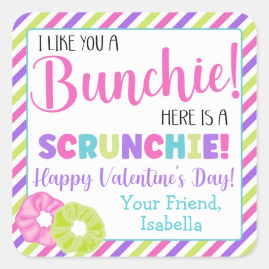 Sticker Carré Scrunchie personnalisée Saint Valentin (Devant)