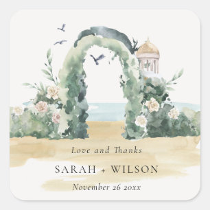 Sticker Carré Sea Beach Floral Arch Mariage botanique Merci