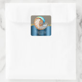 Sticker Carré Sea Blue Gold Conch Shell Thank You (Sac)