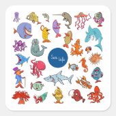 Sticker Carré Sea Life Animaux Colorful Ocean Caractères (Devant)