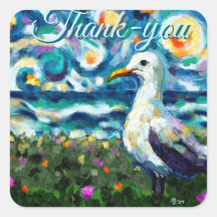 Sticker Carré Seagull Van Gogh Style Plage Sky Merci