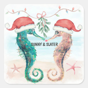 Sticker Carré Seahorse Kiss Beach Christmas Fête de couples