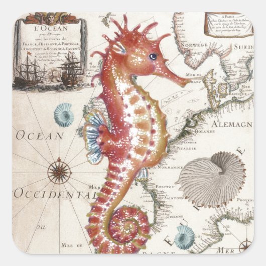 Sticker Carré Seahorse Shabby (Devant)