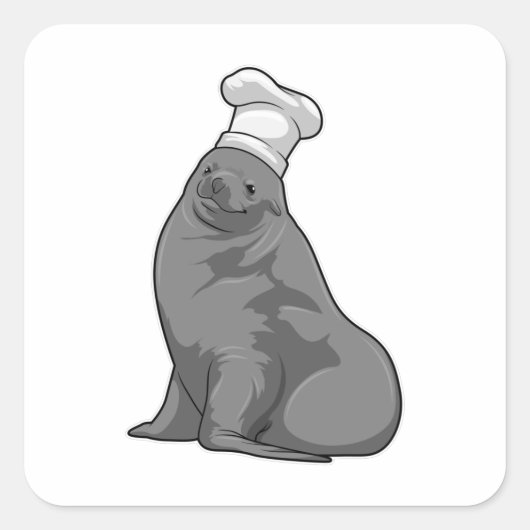 Sticker Carré Seal as Cook with Chef casquette (Devant)
