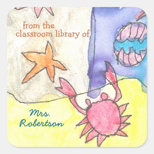 Sticker Carré Seascape personalized teacher gift bookplate (Devant)