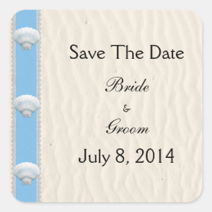 Sticker Carré Seashell Beach Wedding Enregistrer La Date