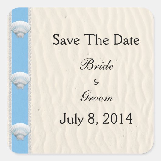 Sticker Carré Seashell Beach Wedding Enregistrer La Date (Devant)