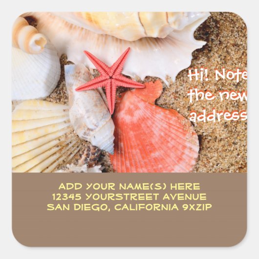 Sticker Carré Seashells Starfish Sandy Beach adresse de retour (Devant)