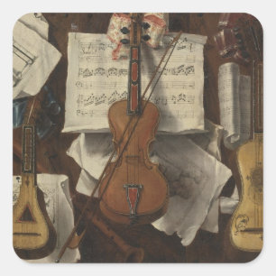 Sticker Carré Sebastiano Lazzari Trompe - Violon et Notes de Mus