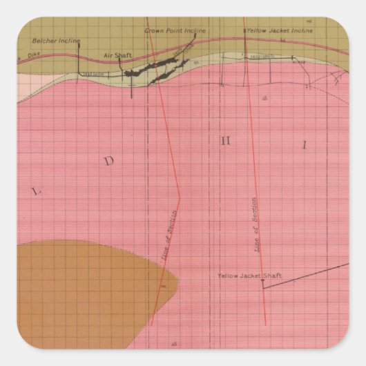 Sticker Carré Section horizontale du Lode Comstock Sud (Devant)