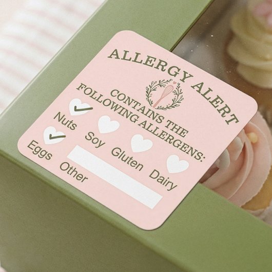 Sticker Carré Sécurité alimentaire Alerte allergique Pink Bakery