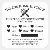 Sticker Carré Sécurité alimentaire Boulangerie alerte allergie b (Devant)