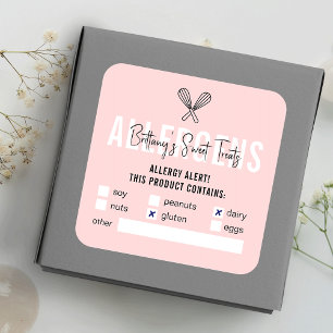 Sticker Carré Sécurité alimentaire moderne rose et blanc Avertis