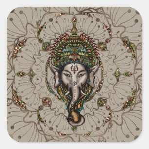 Sticker Carré Seigneur Ganesha - couleur sur la toile