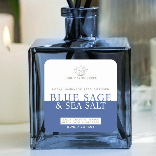 Sticker Carré Sel et mer sauge bleu roseau diffuseur produit éti