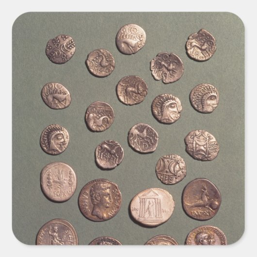 Sticker Carré Sélection de pièces celtes et romaines trouvées (Devant)