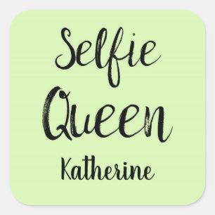 Sticker Carré Selfie Nom de la Reine Lime personnalisée Vert