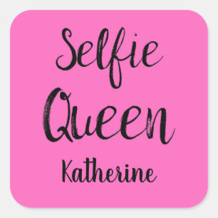 Sticker Carré Selfie Nom Reine Personnalisé Fuchsia Hot rose