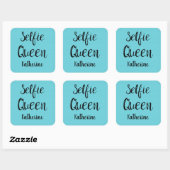 Sticker Carré Selfie Queen Nom Personnalisé Turquoise Bleu Turqu (Feuille)