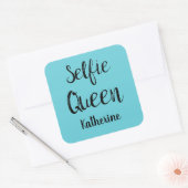 Sticker Carré Selfie Queen Nom Personnalisé Turquoise Bleu Turqu (Enveloppe)