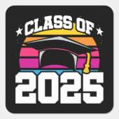 Sticker Carré Senior 2025 Classe de 2025 Graduation Retro Sunset (Devant)
