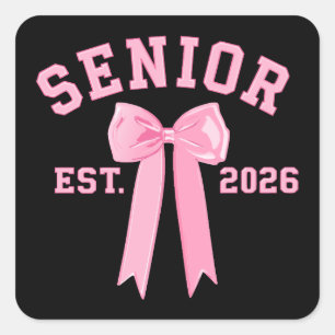 Sticker Carré Senior 2026 Nœud Rose