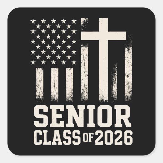 Sticker Carré Senior Class 2026 Cross Flag USA (Devant)