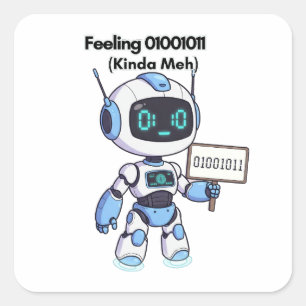 Sticker Carré Sensation de robot 01001011 (Kinda Meh)