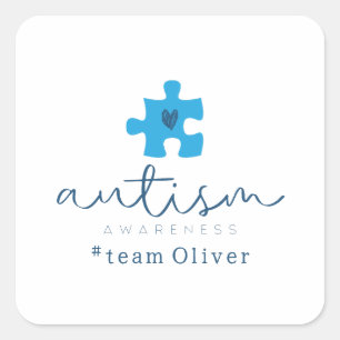 Sticker Carré sensibilisation à l'autisme pièce de puzzle bleue