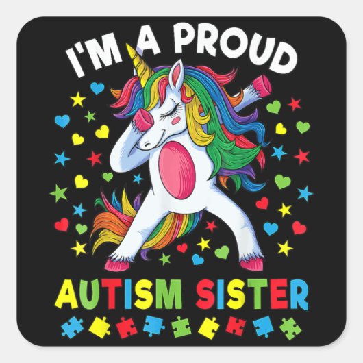 Sticker Carré Sensibilisation sur l'autisme Dabbing Unicorn Girl (Devant)