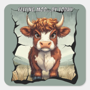 Sticker Carré Sentez-vous Moody Today Vache Highland