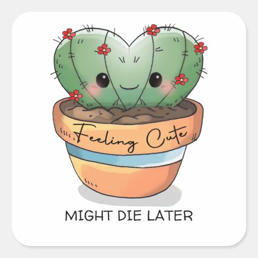 Sticker Carré Sentiment mignon cactus succulent personnaliser de (Devant)