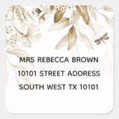 Sticker Carré Sepia Boho Baby shower Floral Drop Adresse (Devant)