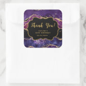 Sticker Carré Séquins d'or violet foncé Agate Anniversaire Merci (Sac)