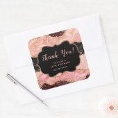 Sticker Carré Séquins noir et rose Agate Anniversaire Merci (Enveloppe)