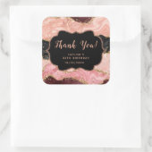 Sticker Carré Séquins noir et rose Agate Anniversaire Merci (Sac)
